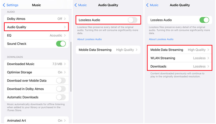 ios settings music audio quality lossless audio