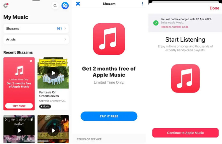 ios shazam get apple music free trial