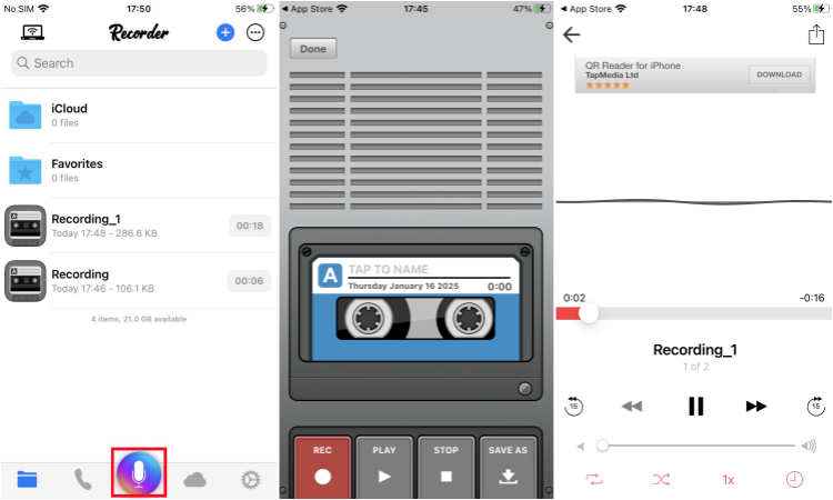 ios use voice recorder