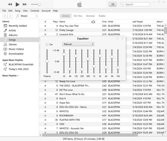 itunes equalizer window