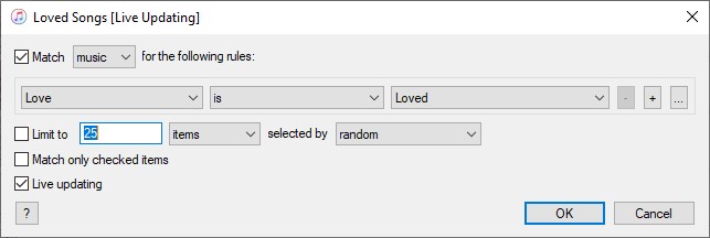 itunes smart playlist edit rules live updating