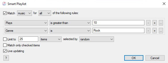 itunes smart playlists add multiple rules