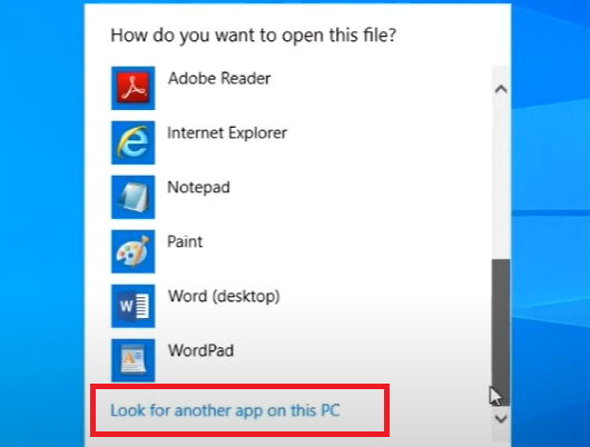 look for another app on this pc