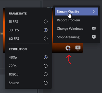 lower screen sharing video resolution on discord