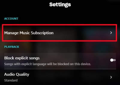 manage amazon music subscription desktop app