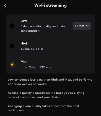 max quality when wifi streaming on tidal