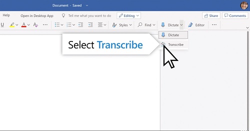 microsoft word transcribe