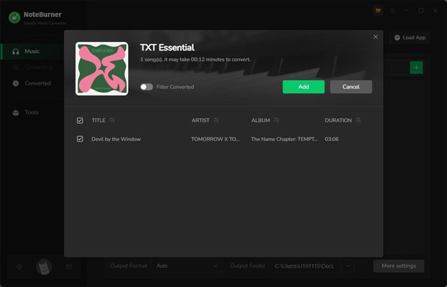 noteburner spotify music converter select music