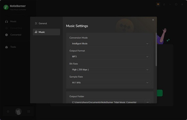 noteburner tidal music converter settings