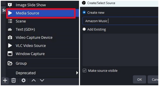 obs create media source and name it