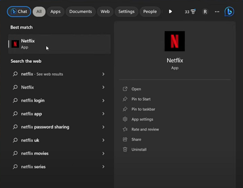 open the netflix app on windows