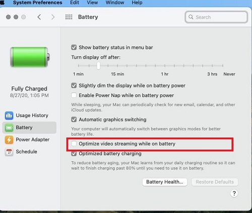 optimize video streaming while on battery