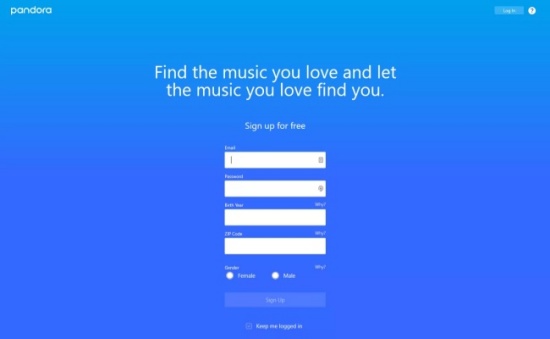 pandora music log in