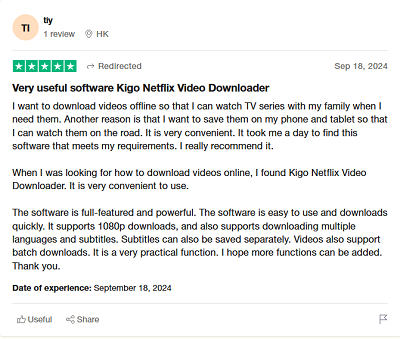 positive feedback of kigo netflix video downloader