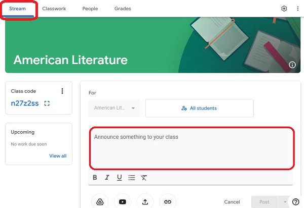 post notice on google classroom