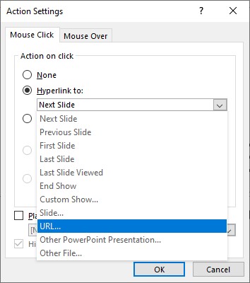 powerpoint shape action settings hyperlink to