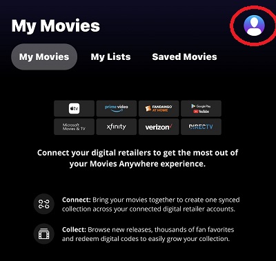 profile icon on movies anywhere