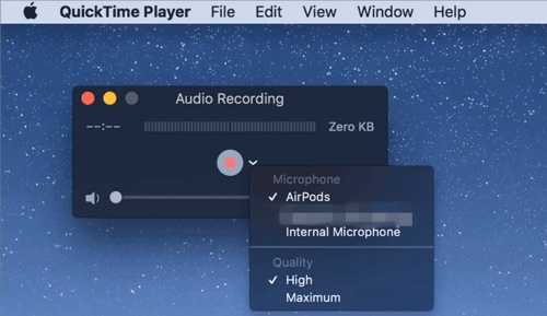 quicktime player audio recording setting