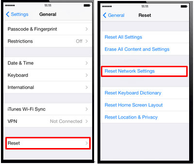 reset iphone network settings