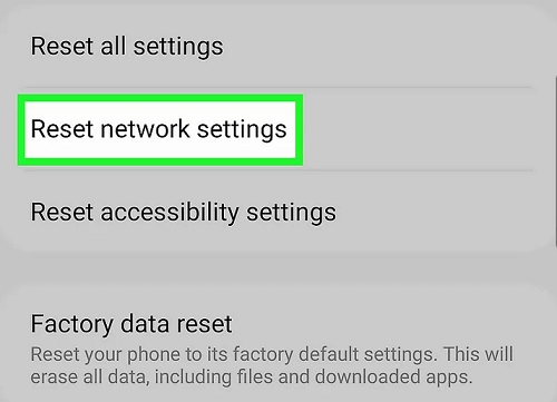 reset network settings on android