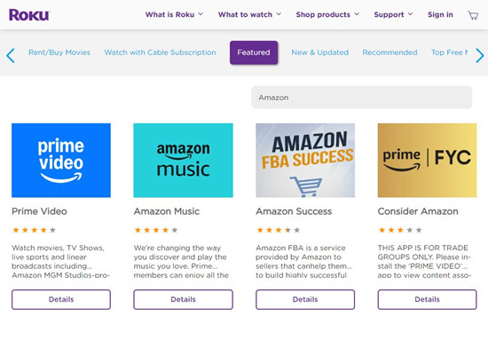 roku amazon channels