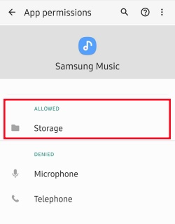 samsung music storage permisson