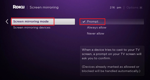 screen mirroring mode on roku