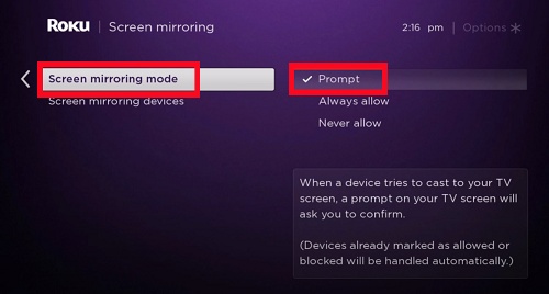 screen mirroring mode roku