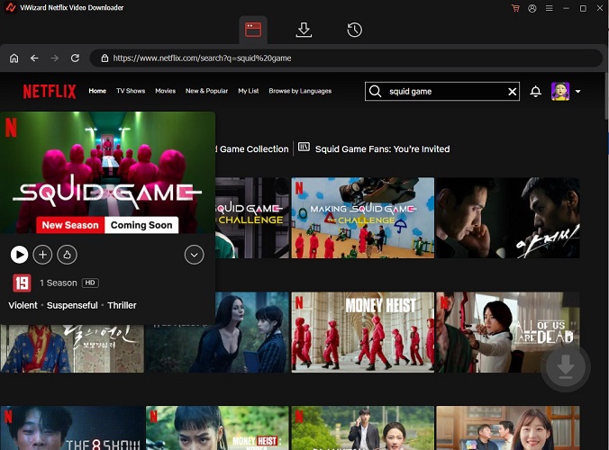 search squid game on viwizard netflix video downloader