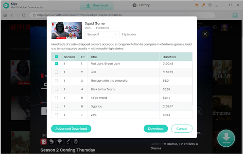 select netflix episodes on kigo downloader