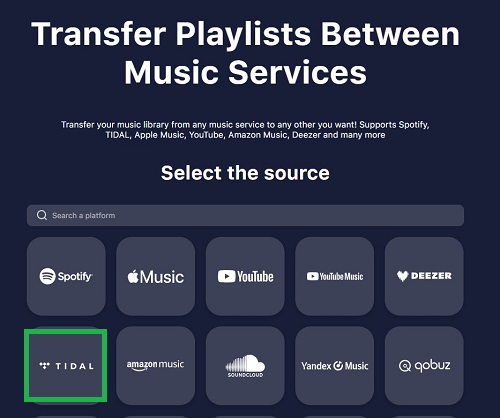 select tidal as the source on tunemymusic