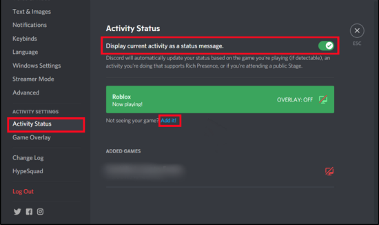 set activity status on discord