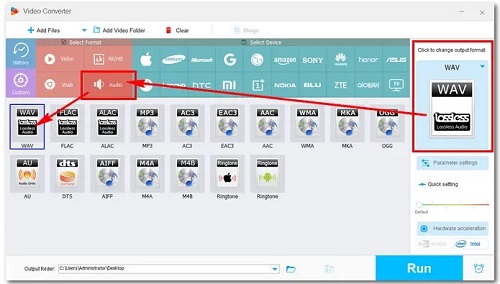 set output as wav on wonderfox