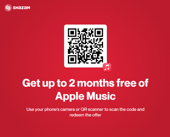 shazam apple music 2 month free