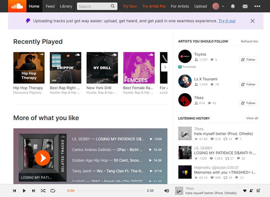 soundcloud main interface