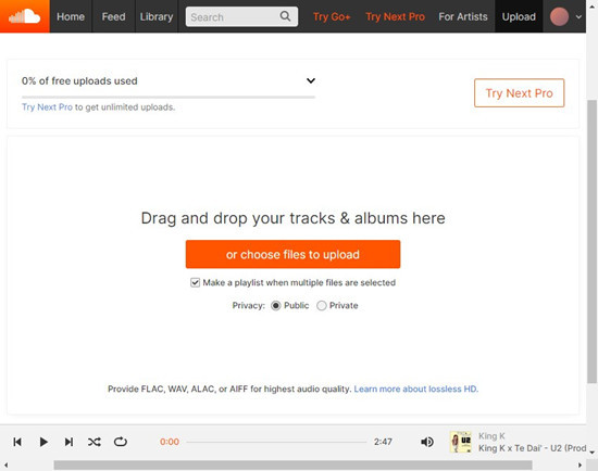 soundcloud upload choose files to upload