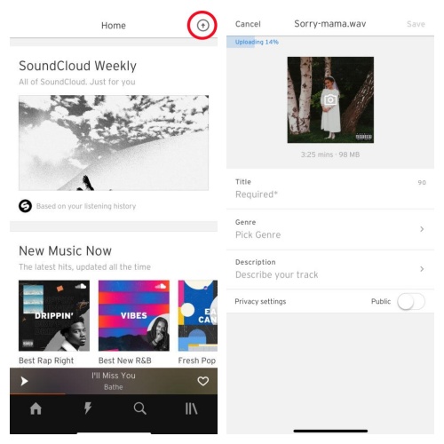 soundcloud upload on phone
