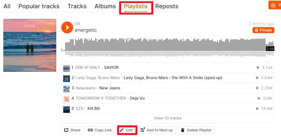 soundcloud web player playlist info edit