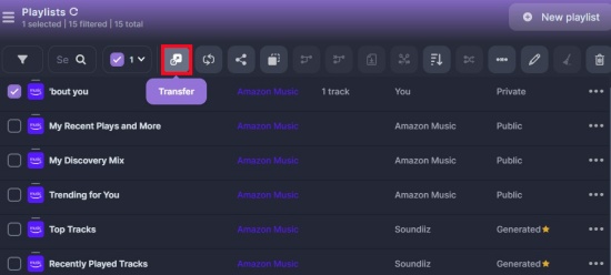 soundiiz amazon music transfer button