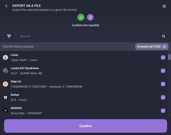 soundiiz export as a file confirm the checklist