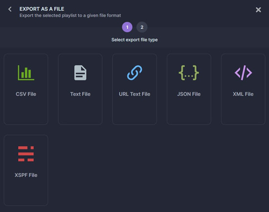 soundiiz export as a file select file type