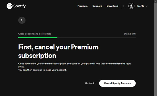 spotify account close account cancel premium