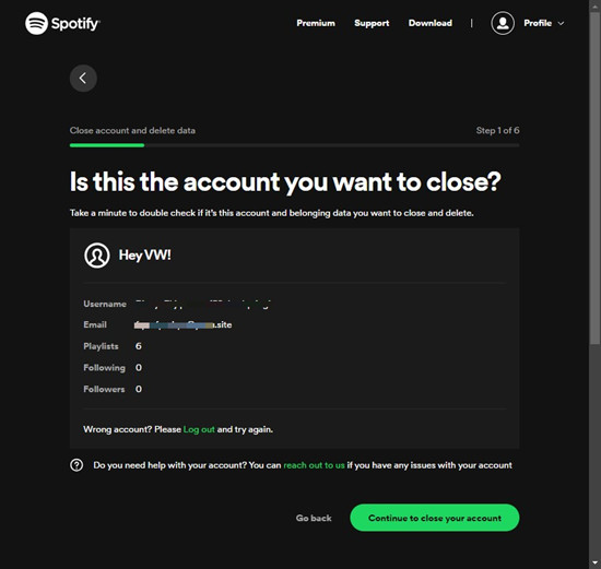 spotify account close account