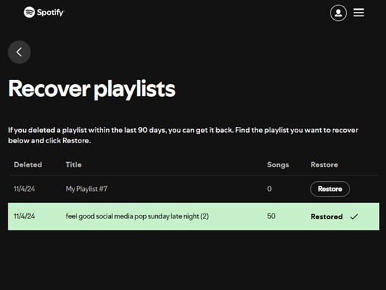 spotify account overview account recover playlists restored