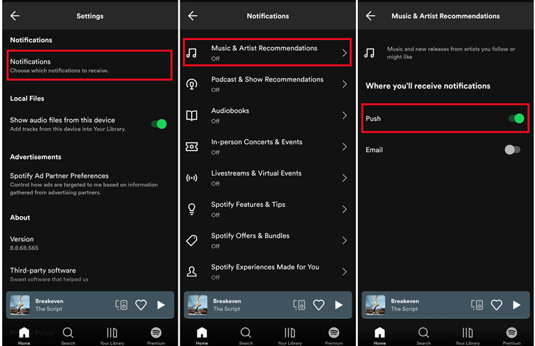 spotify android settings notifications