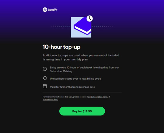 spotify audiobooks top up 10 hour