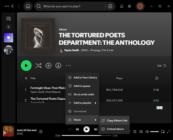 spotify desktop album more share copy album link