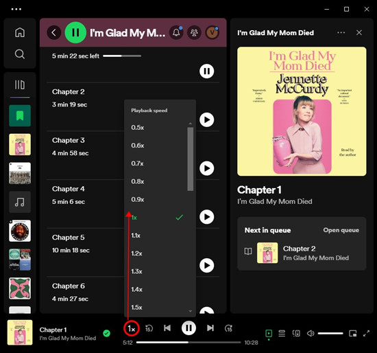 spotify desktop audiobook change speed