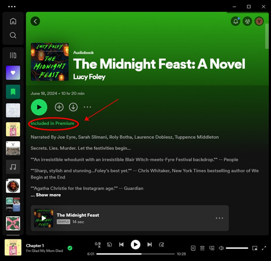 spotify desktop audiobook included in premium