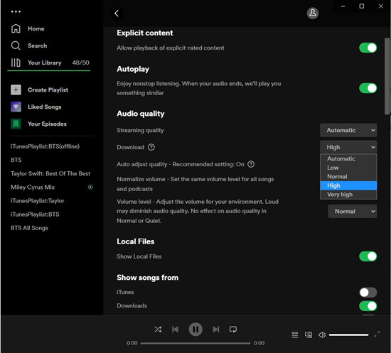 spotify desktop change download audio quality